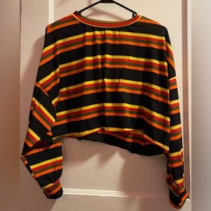 Women’s Long Sleeve Stripped Crop Top